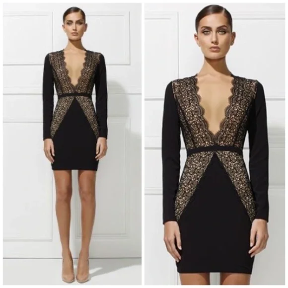 Misha Collection Little Black Dress In Black/Nude - Picture 6 of 16